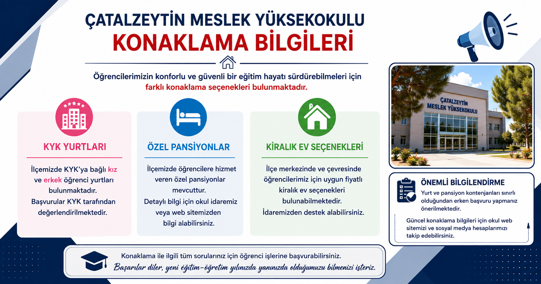 Çatalzeytin Meslek Yüksekokulundan Konaklama Bilgilendirmesi